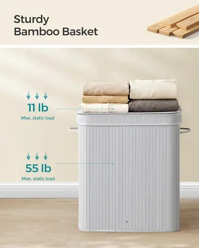 Miniatura 6 de SONGMICS Cesta de ropa sucia con tapa, Cesta de bambú para ropa sucia, Cesta de lavandería extraíble lavable a máquina, con asas, 26.4 galones