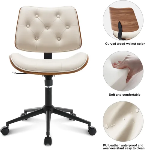 Miniatura 3 de BV Silla de escritorio sin brazos con ruedas, silla giratoria de 360 grados para oficina en casa, sin brazos, silla de trabajo de altura ajustable