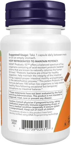 Miniatura 3 de NOW Foods Suplementos, Probiotic-10™, 100 mil millones, con 10 cepas probióticas, libre de lácteos, soja y gluten, cepas verificadas, 30 cápsulas