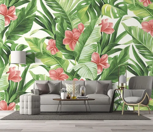 Miniatura 35 de Papel pintado botánico de selva tropical Hojas verdes de planta murales Estética para decorar habitación Sala de estar Fondo de TV Gran mural de B033
