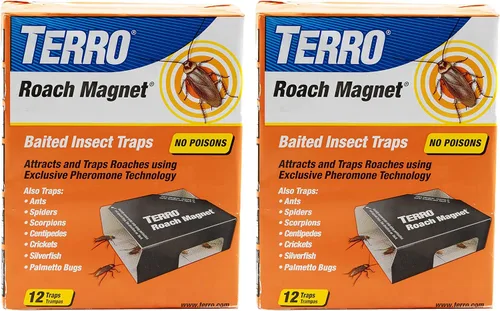 TERRO Trampa magnética para cucarachas sin veneno T256SR con tecnología exclusiva de feromonas, mata hormigas, arañas, escropiones, peces plateados,