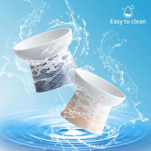 Miniatura 5 de Cuencos elevados de cerámica para gatos, juego de cuencos elevados inclinados para comida y agua, plato de porcelana libre de estrés para gatos