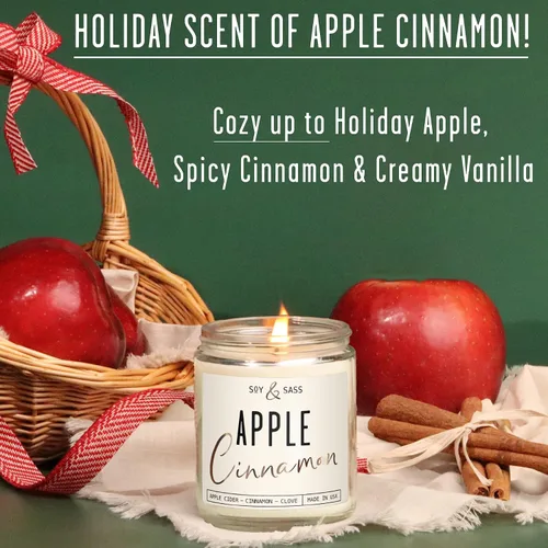 Miniatura 2 de Velas de Manzana y Canela, Vela de Manzana y Canela - 'Apple Cinnamon' Infundida con Aceites Esenciales I Velas de Soja Aromáticas Fuertes