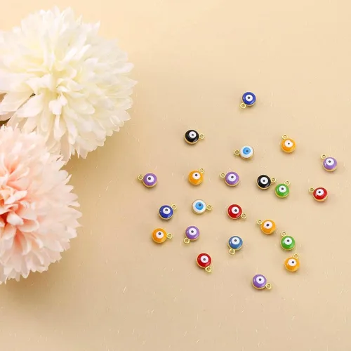 Miniatura 6 de 100 cuentas coloridas de ojo turco de ojo de la suerte, cuentas espaciadoras turcas para hacer joyas, pulseras, collares, aretes, manualidades Dorado