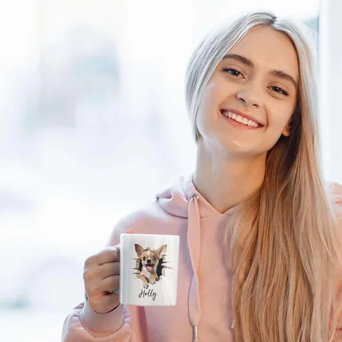 Miniatura 4 de Tazas de café con nombre personalizado único y emocionado Chihuahua rompió la pared, tazas de café personalizadas para perros, regalo para niños