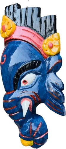 Miniatura 3 de QT Shopping Ganesh - Máscara de madera para pared, diseño de Dios de la Suerte/Éxito Ganesha para decoración y escultura hecha a mano en Nepal