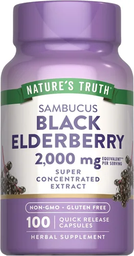 Nature's Truth Cápsulas de saúco negro | 100 unidades | Extracto de sambucus súper concentrado | Suplemento sin OMG y sin gluten