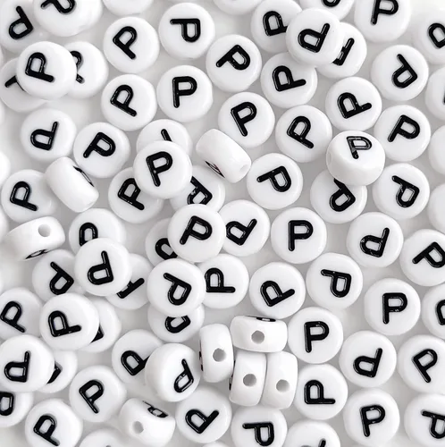 Miniatura 19 de 100 cuentas de letras acrílicas del alfabeto para hacer joyas, cuentas redondas blancas de la letra R para hacer pulseras, collares, llaveros, 0Flat