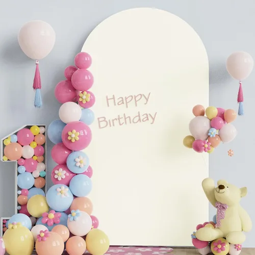 Miniatura 30 de Fomcet Cubierta de Arco de Boda de 6 Pies Beige Spandex Tela Ajustada Cubierta de Telón de Fondo de Arco Parte Superior Redonda Cubiertas de Telón