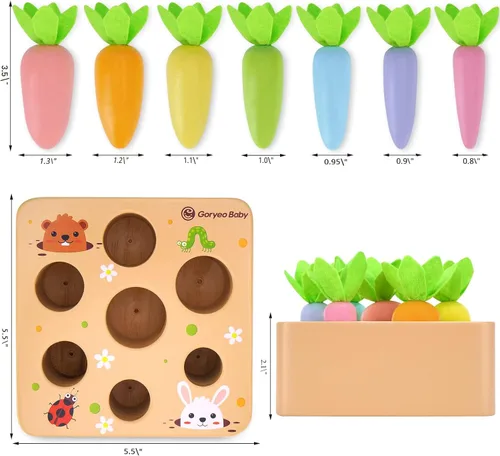 Miniatura 4 de KMTJT Juguetes Montessori para niños pequeños de 1, 2 y 3 años, juego de cosecha de zanahoria Macron, juguetes de madera para bebés niños y niñas