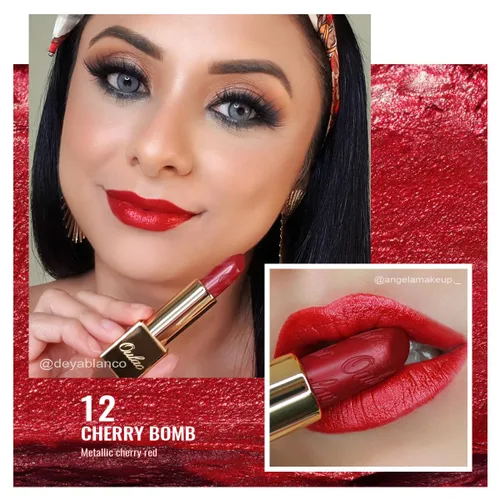 Miniatura 3 de Oulac Lápiz labial rojo, regalos de Navidad para mujeres, fórmula hidratante ligera con brillo 3D metálico, color de labios de alto impacto, Bomba