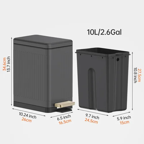 Miniatura 5 de Mbillion Cubo de basura para baño con tapa - Cubo de basura delgado de acero inoxidable con pedal - Papelera de metal - Cubo de basura rectangular