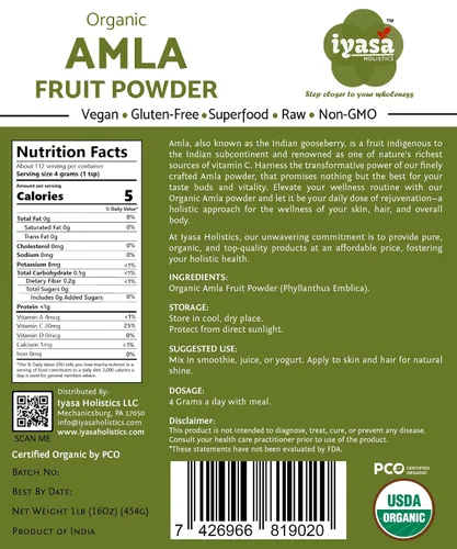 Miniatura 2 de Amla Powder Organic 16 oz – USDA Certified Organic Amla Powder Ayurveda Herb Indian Gooseberry Powder Amalaki Superfood for Skin & Hair – Pure