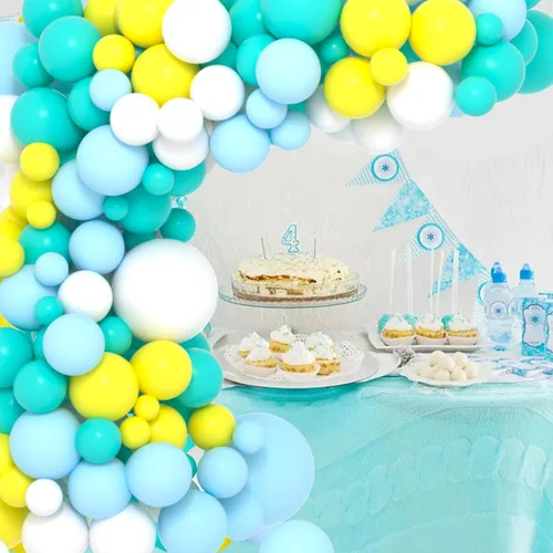 Miniatura 2 de Kit de arco de globos azul, amarillo y blanco, guirnalda de globos azul claro, verde azulado y amarillo blanco, globos azules y amarillos para Rojo