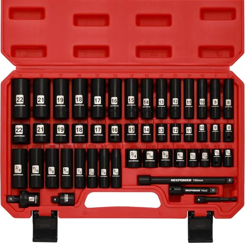 Miniatura 10 de MIXPOWER Juego de llaves de impacto de 55 piezas de 1/4", CR-V, 6 puntas, SAE/métrico, 5/32 pulgadas - 9/16 pulgadas, 4 mm - 15 mm, poco