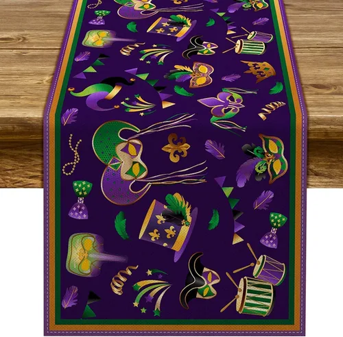 Miniatura 6 de Pudodo Camino de mesa Mardi Gras, máscara de carnaval, mantel de flor de lis, mantel de Nueva Orleans, fiesta de máscaras, cocina, comedor
