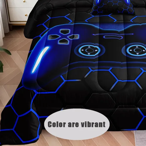 Miniatura 2 de Juego de ropa de cama de 6 piezas para niños, tamaño full, juego de edredón de videojuegos para niños y adolescentes, decoración de habitación