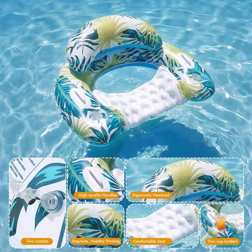 Miniatura 4 de OKSUWATER - Paquete de 3 flotadores de piscina para adultos, flotadores de piscina con dos portavasos y asas, flotadores inflables de piscina