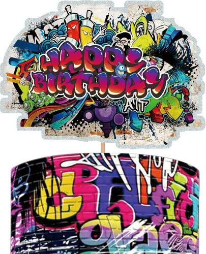 Graffiti - Decoración para tartas de los años 80 y 90, decoración de fiesta de cumpleaños retro urbana y retro de los 80 y 90, suministros de fiesta