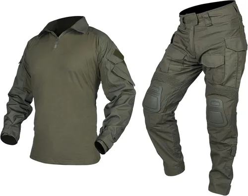 IDOGEAR Conjunto de uniformes de combate G3 para hombre con rodilleras y coderas, ropa de camuflaje Verde (Ranger Green)