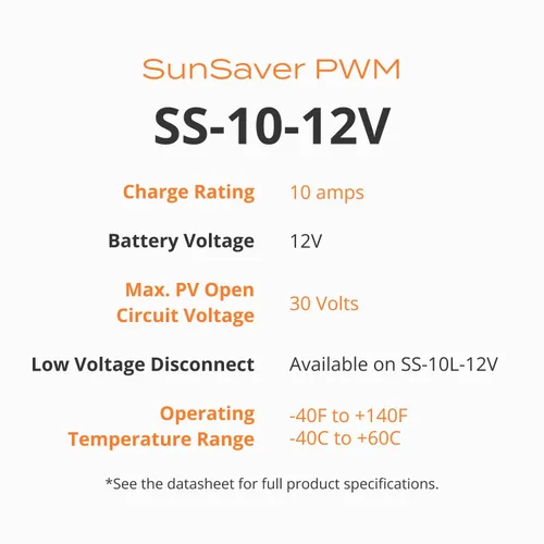 Miniatura 5 de Morningstar SunSaver 10A PWM Controlador de carga solar (SS-10-12V) - Regulador de panel solar para baterías de 12V, carga de batería de cuatro