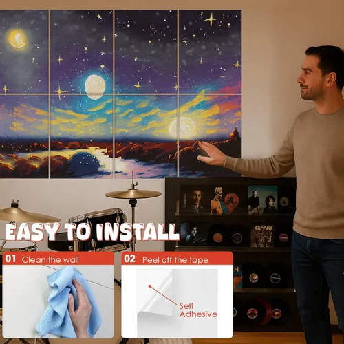 Miniatura 8 de Paquete de 8 paneles acústicos artísticos con autoadhesivo, arte acústico de pared de 48 x 32 pulgadas, mejores paneles decorativos a prueba