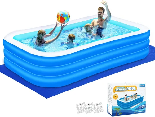 Miniatura 7 de Piscina inflable para niños y adultos, 102 x 63 x 22 pulgadas, piscinas inflables familiares de tamaño completo para niños, piscina gruesa
