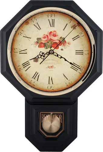 Miniatura 18 de JUSTIME Reloj de pared clásico vintage tradicional de estilo Schoolhouse, con péndulo y melodía Westminter cada hora, relojes de pared con melodía