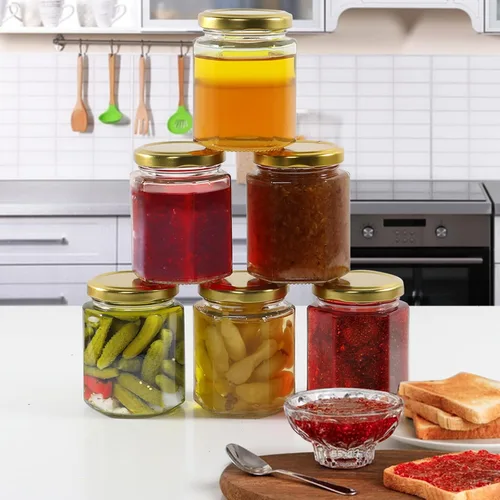 Miniatura 6 de Mini tarros de miel de 1.5 onzas, paquete de 48 tarros hexagonales de vidrio con tapas doradas para recuerdos de boda, recuerdos de fiesta