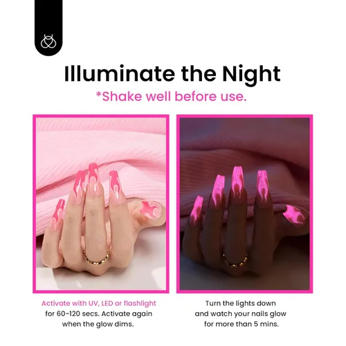 Miniatura 5 de Beetles - Esmalte de uñas de gel rosa intenso, esmalte de gel rosa luminoso de 0.5 onzas líquidas que brilla en la oscuridad rosa para verano, B