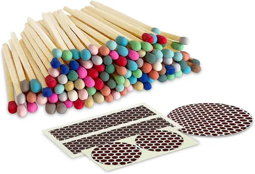 Fósforos coloridos de 2" con delanteros | 100 varillas de fósforos arcoíris pequeñas y seguras con pastillas de fricción de Thankful Greetings |