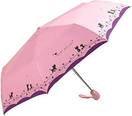 Lliang Paraguas lindo gato mujer paraguas creativo dibujos animados niña paraguas automático lluvia mujeres tres plegable viaje bolsillo sombrilla