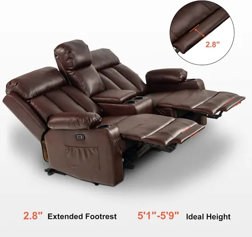 Miniatura 6 de MCombo Sillón reclinable eléctrico de dos plazas con consola, calor y masaje, sofá reclinable para sala de estar, cuero sintético 6095