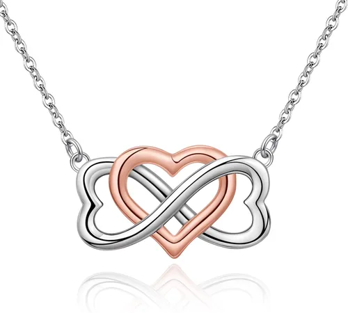 Bolelis Collar con colgante de corazón de infinito de plata de ley con colgante de corazón para mujeres y novias regalo de aniversario y cumpleaños