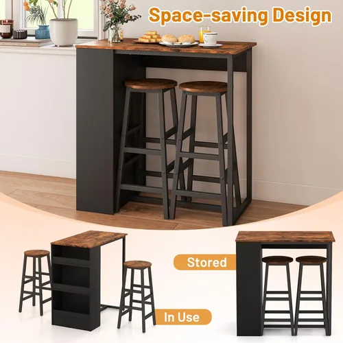 Miniatura 3 de Giantex Juego de mesa de comedor de 3 piezas, mesa de cocina rectangular de 36 pulgadas y 2 taburetes de bar con estantes de almacenamiento, juego