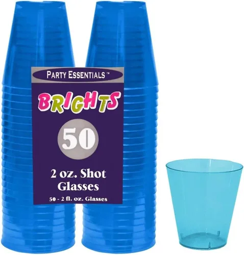 Miniatura 5 de Party Essentials Vasos de disparo de plástico duro de 2 onzas, azul neón, 50