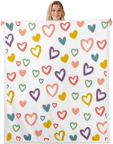 Miniatura 22 de Erosebridal Girls Fleece Blanket 40x50 Heart Rainbow Fuzzy Plush Throw for Sofa Couch Hand Drawn Sherpa Blanket Cartoon Love Geometric