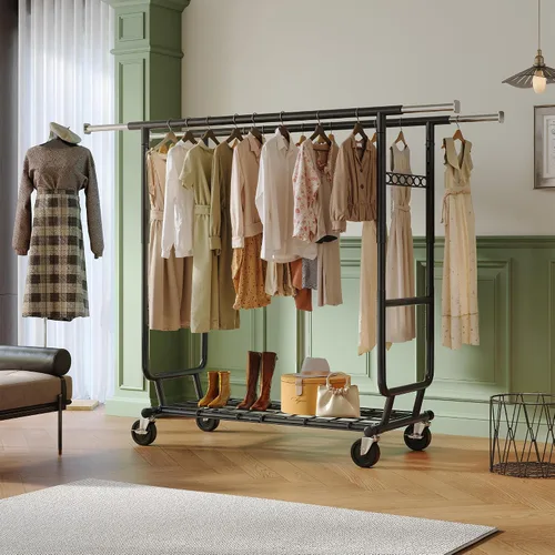 Miniatura 9 de Raybee Perchero de Ropa Carga 630LBS, Perchero de Ropa Resistente, Percheros Rodantes de Ropa para Colgar Ropa con Ruedas, Perchero de Ropa Negro