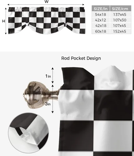 Miniatura 6 de Cortinas modernas de mosaico en blanco y negro para sala de estar, dormitorio, baño, ventana de cocina, cenefa de panel con bolsillo para barra