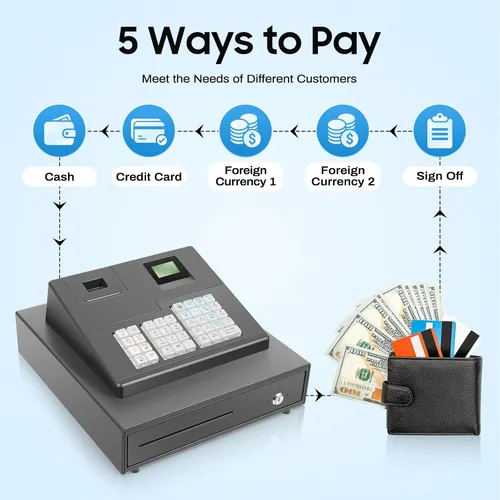 Miniatura 2 de Caja registradora pequeña de 39 llaves electrónica con cajón, caja registradora sin llave, impresión térmica rápida y silenciosa, pantalla de doble