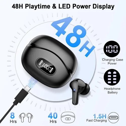 Miniatura 4 de Auriculares inalámbricos, auriculares Bluetooth 5.4 HiFi Stereo, auriculares con 4 micrófonos ENC con cancelación de ruido, auriculares Bluetooth