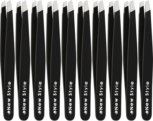 Pinzas inclinadas (paquete de 10) - Pinzas profesionales de punta inclinada en mangas separadas para cejas y vello facial - Deslizador de cabello de