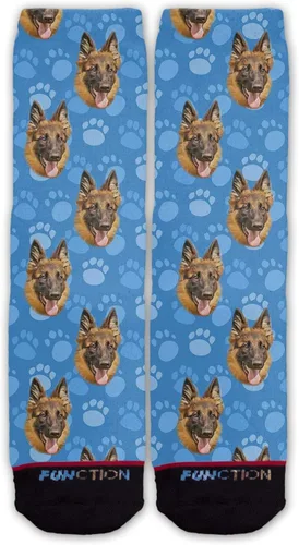 Función calcetines de moda con cara de perro pastor alemán, patrón de cabeza, colores para cachorros