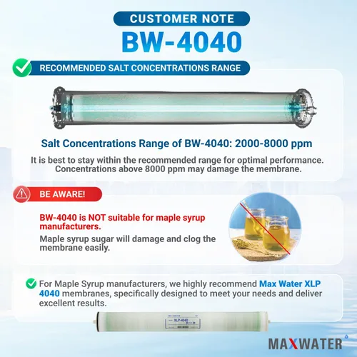 Miniatura 7 de Max Water Elemento de membrana RO de agua salobre -BW-4040 2400 GPD, tamaño de ósmosis inversa comercial de 4 x 40 pulgadas, bueno para uso