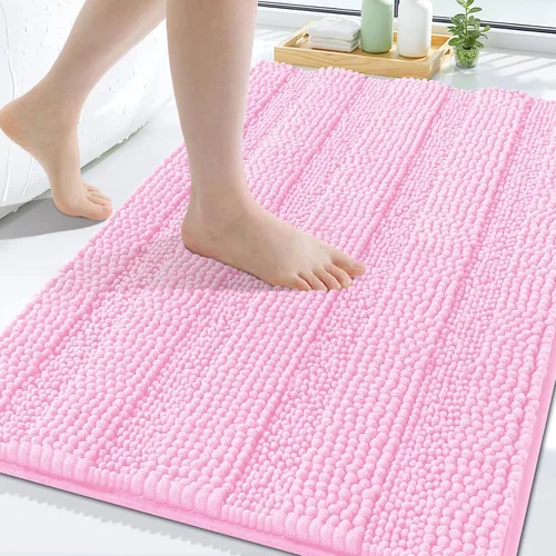 Miniatura 55 de Grandaily Alfombras de baño de felpilla a rayas de 24 x 16 pulgadas, extra gruesas y suaves, absorbentes, parte trasera de goma, alfombra de ducha