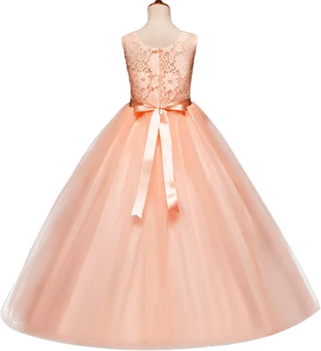 Miniatura 20 de Vestido Yaphyee largo, de princesa, con flores, formal, para boda, dama de honor, para fiesta, para niña