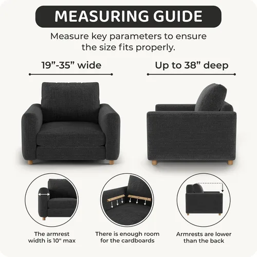 Miniatura 5 de PAULATO BY GA.I.CO. Funda para sofá, funda de sofá biplaza, funda elástica para sillón, funda de tela de poliéster suave, colección terciopelo, Negro