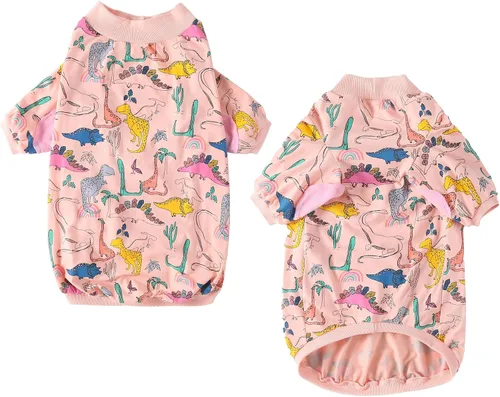 Miniatura 2 de Camisetas de algodón para perros, con estampado de dinosaurios, pijamas para mascotas, transpirable, ropa elástica para perros pequeños
