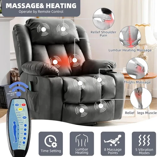 Miniatura 4 de Silla reclinable eléctrica para personas mayores, sillas reclinables eléctricas para adultos con masaje y calor, portavasos, control remoto, puertos