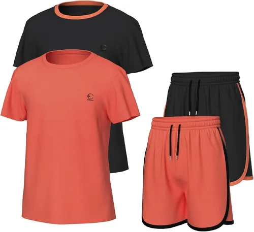 Conjuntos de ropa para niñas sin etiquetas, camiseta de cuello redondo y pantalones cortos, tallas 5-14 (juego de 4 piezas)